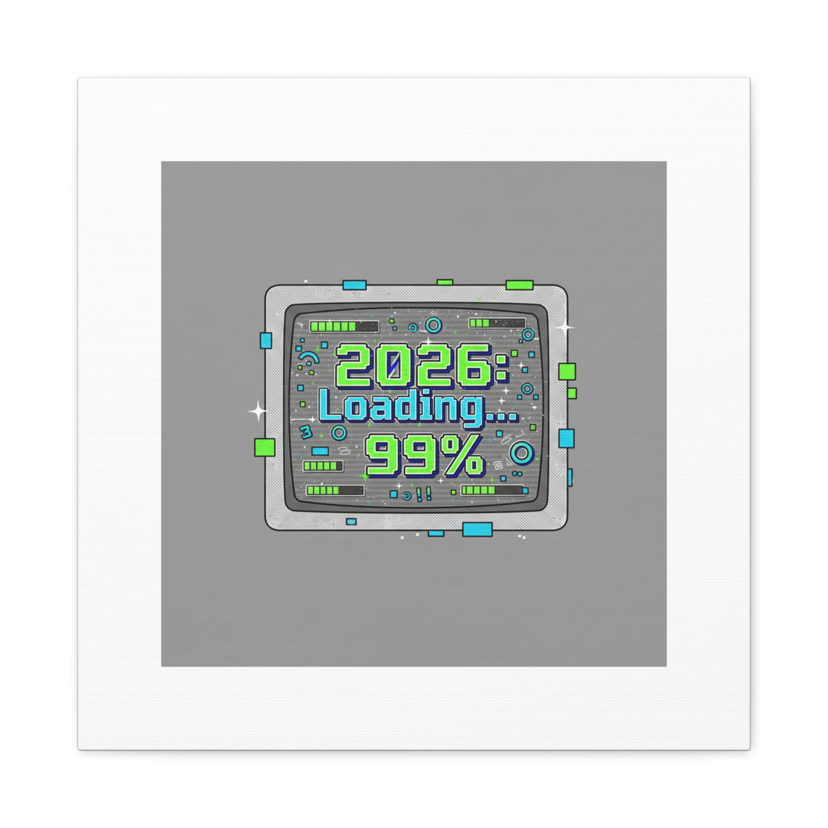 2026 Loading 99% Canvas | NYE countdown, retro system interface