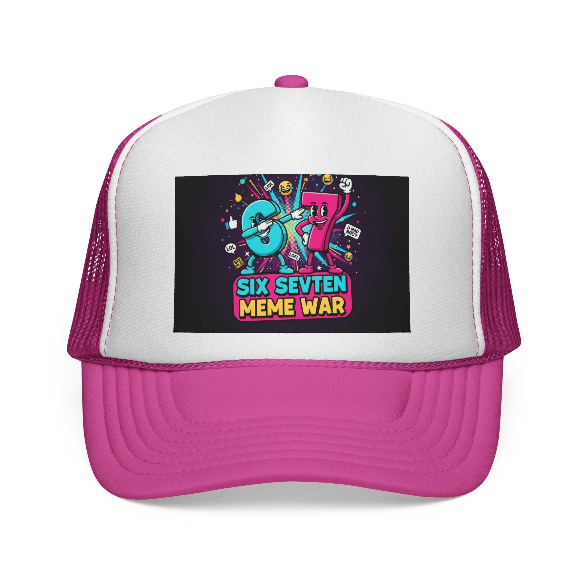 Trucker Cap - 'Six Seven Meme War' Colorful Retro Gaming Snapback