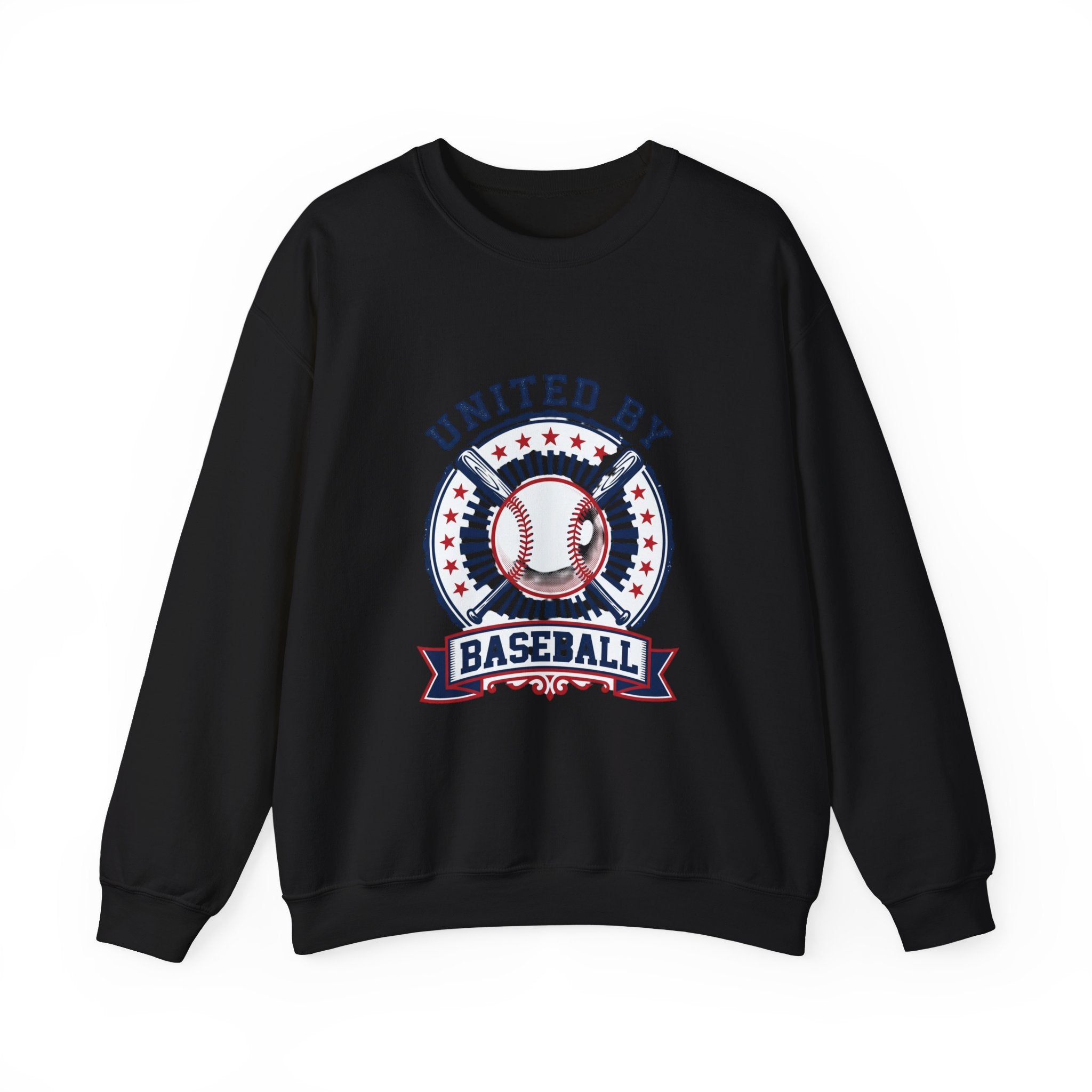 United by Baseball Crewneck Sweatshirt | Patriotic Baseball Graphic, Vintage Red White Blue
