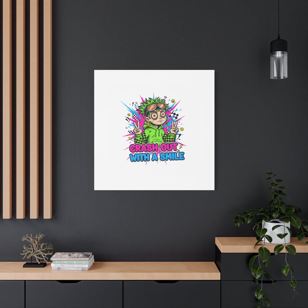 Crash Out With a Smile Canvas Print | Neon Skate Graffiti, Meme Meltdown Art