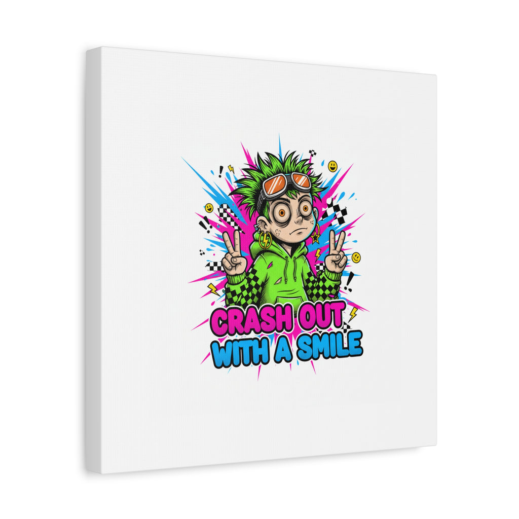 Crash Out With a Smile Canvas Print | Neon Skate Graffiti, Meme Meltdown Art