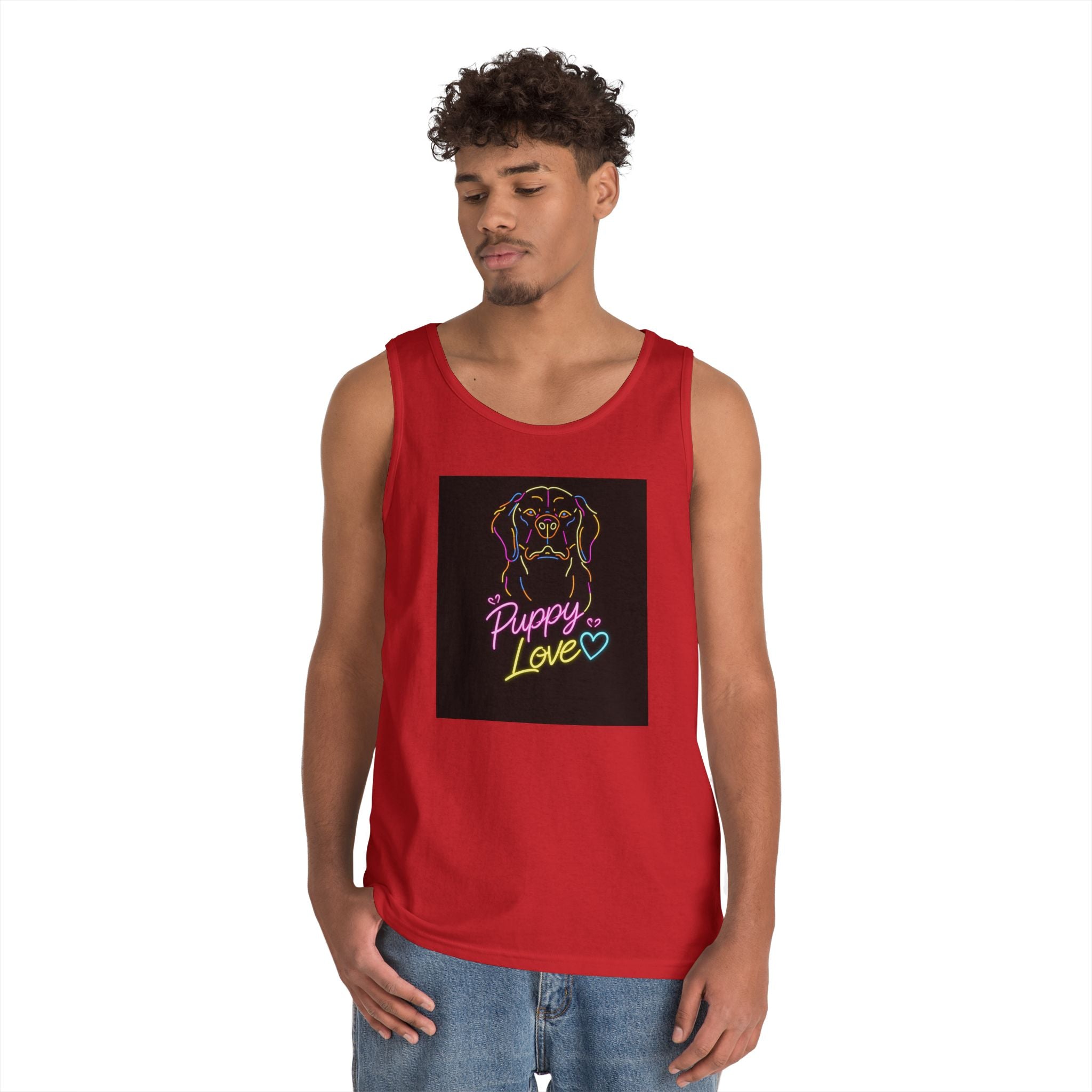 Puppy Love Tank Top — Neon Dog Graphic Summer Tee