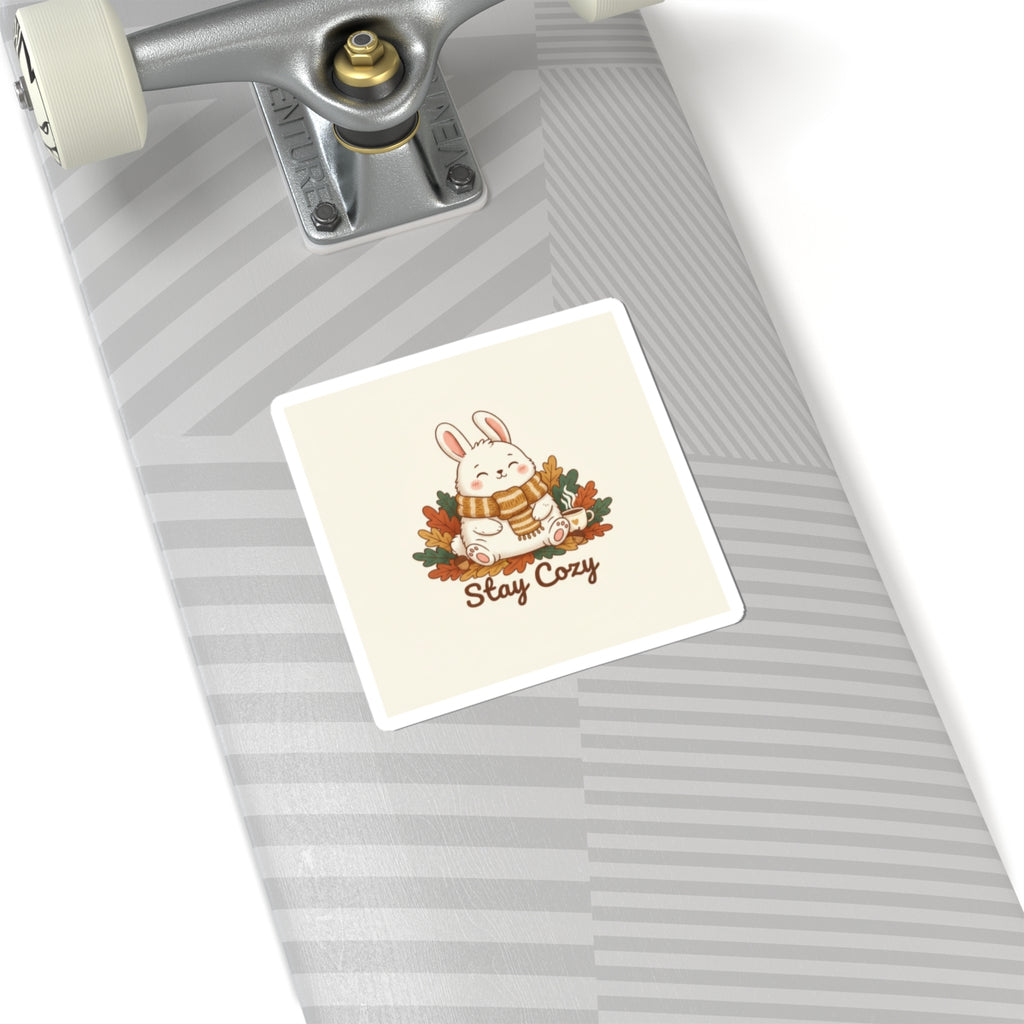 Stay Cozy Bunny Sticker | cozy critter sticker, winter forest art