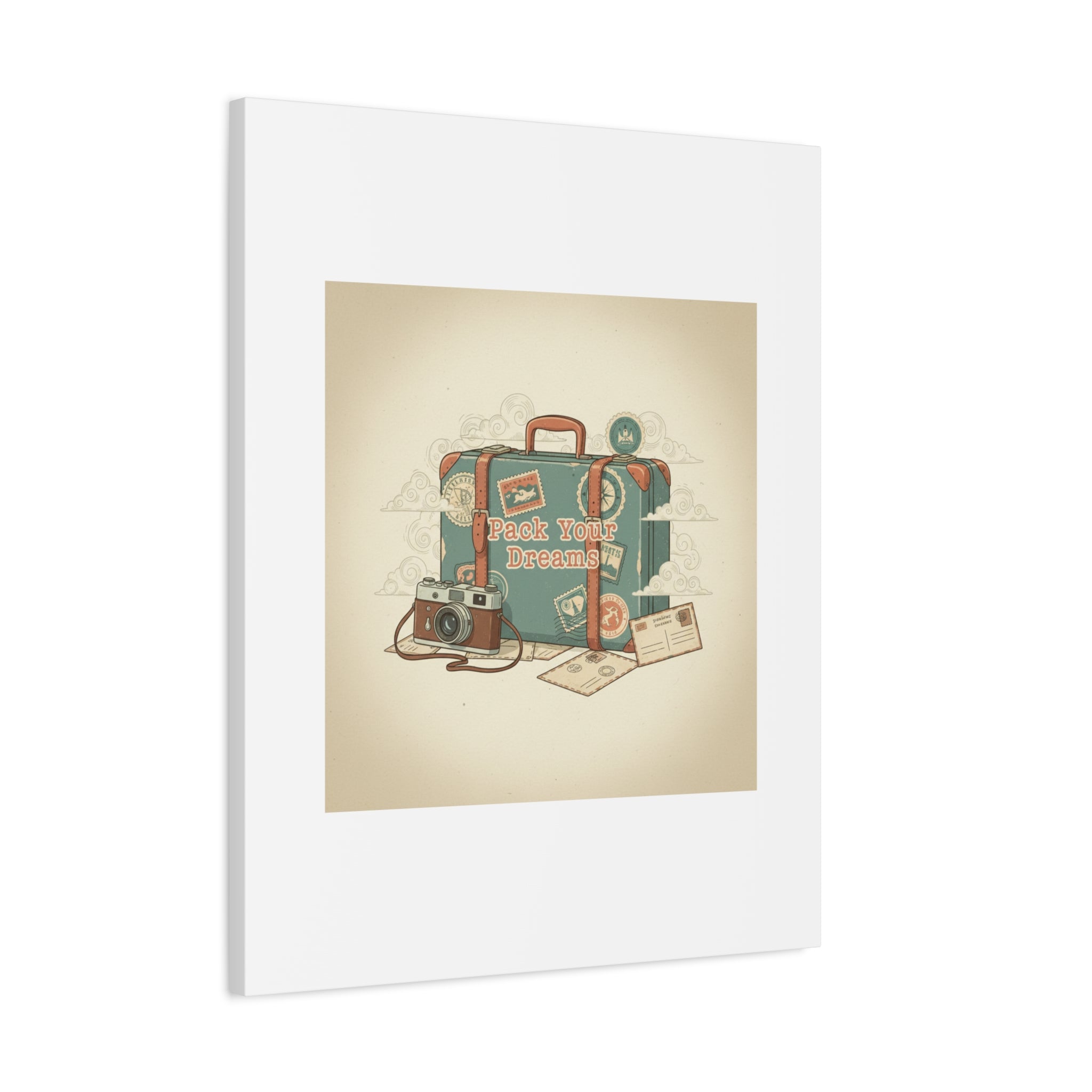 Pack Your Dreams Canvas | Retro Travel Postcard, Wanderlust Passport Stamp Art