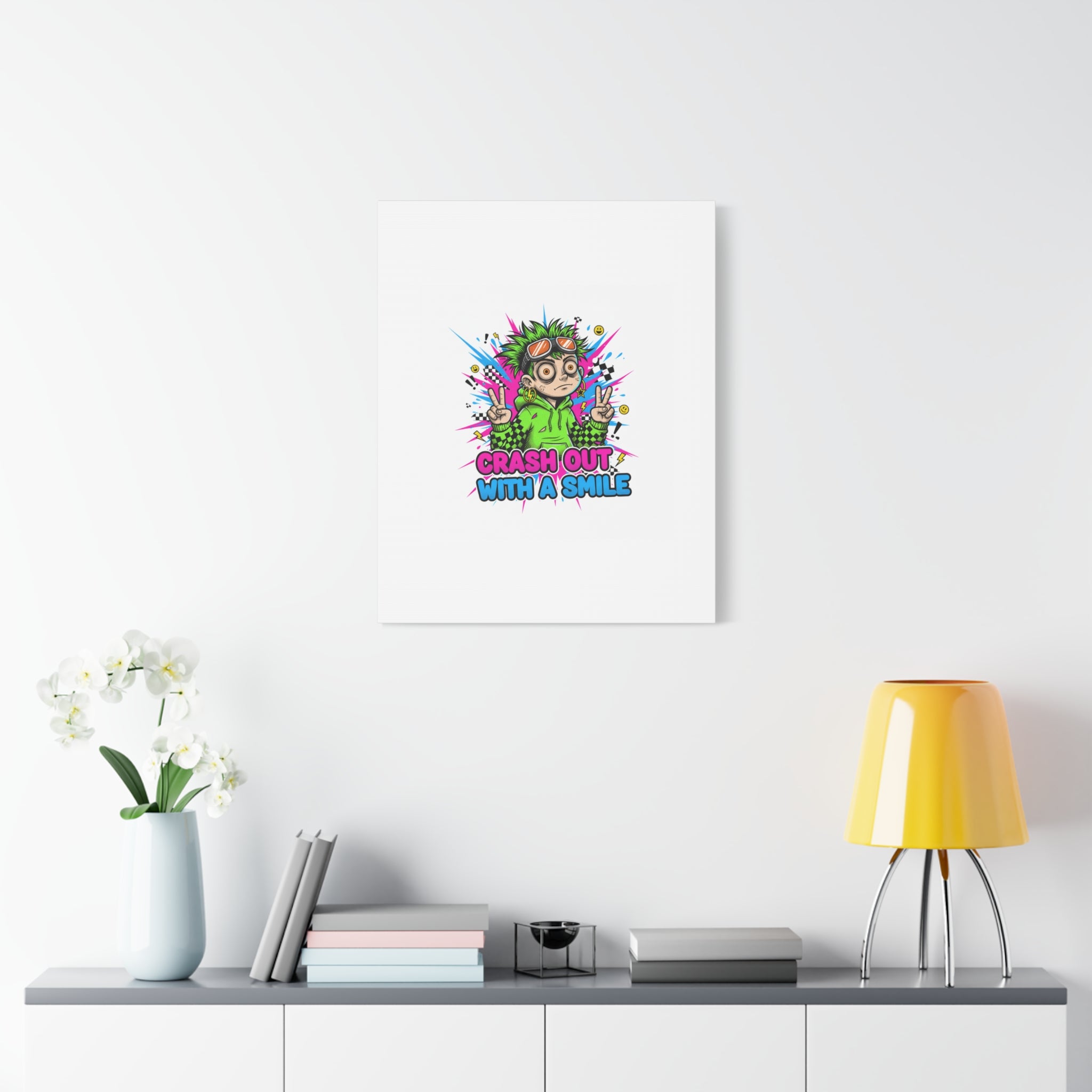 Crash Out With a Smile Canvas Print | Neon Skate Graffiti, Meme Meltdown Art