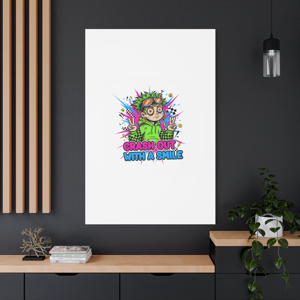 Crash Out With a Smile Canvas Print | Neon Skate Graffiti, Meme Meltdown Art