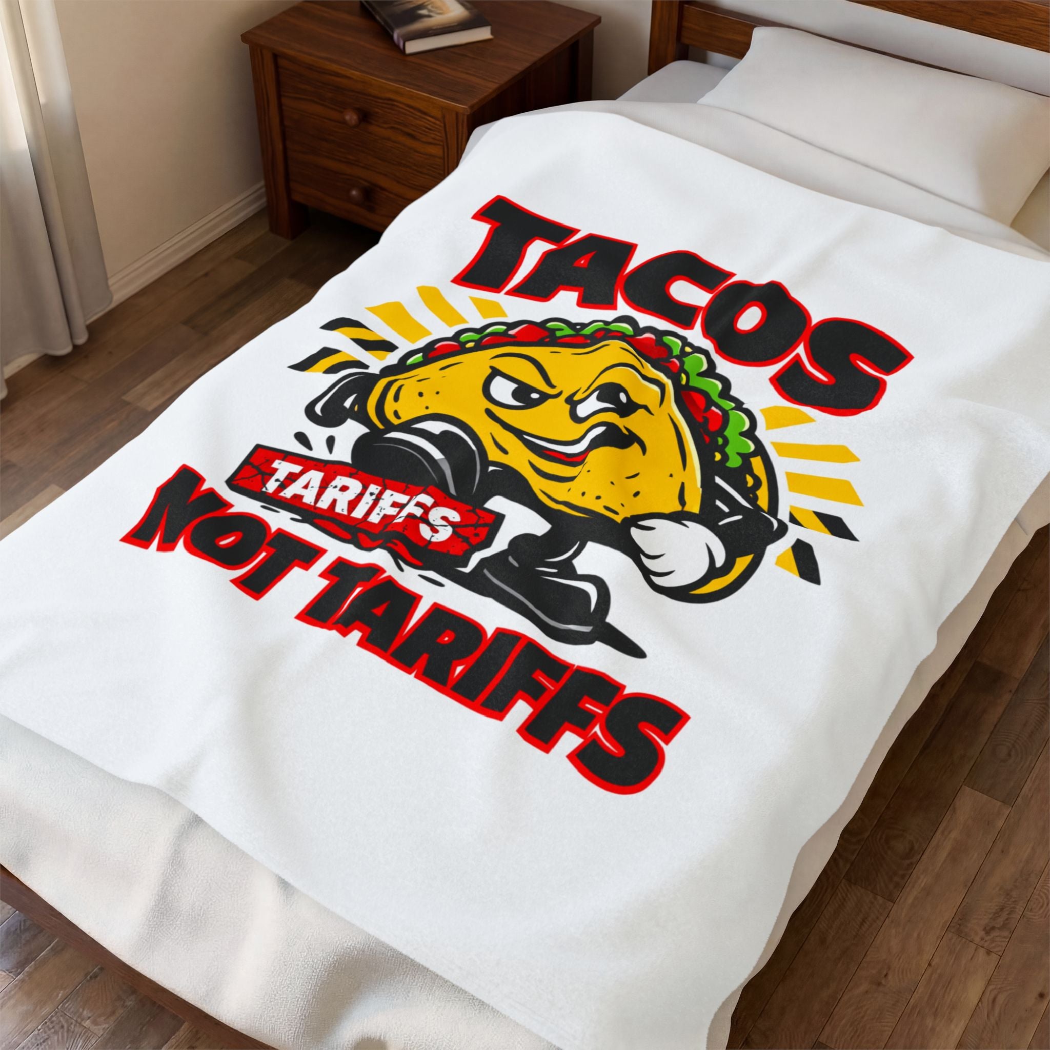 Tacos Not Tariffs Blanket | taco pun, protest typography
