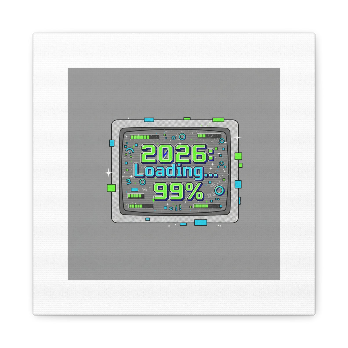 2026 Loading 99% Canvas | NYE countdown, retro system interface