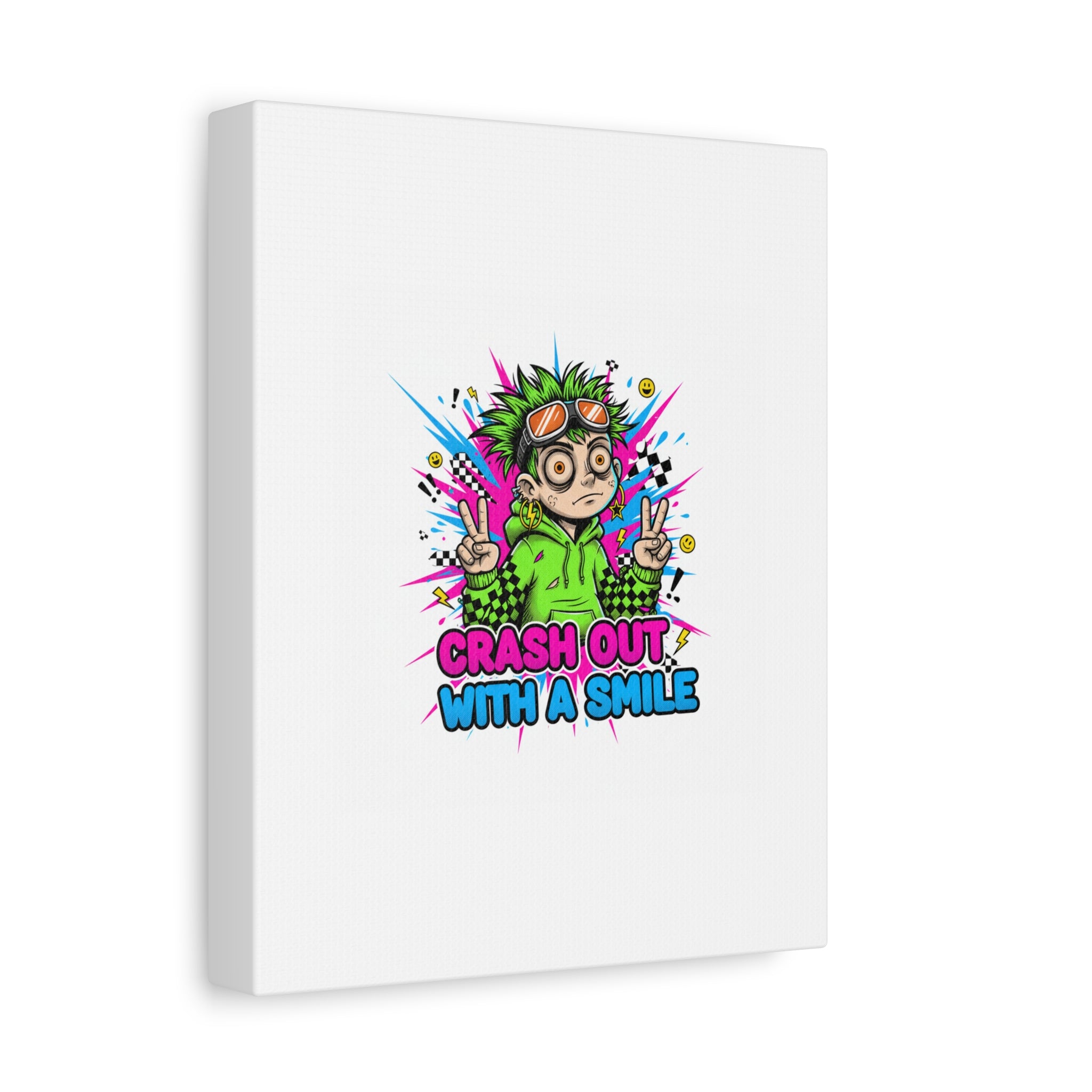 Crash Out With a Smile Canvas Print | Neon Skate Graffiti, Meme Meltdown Art
