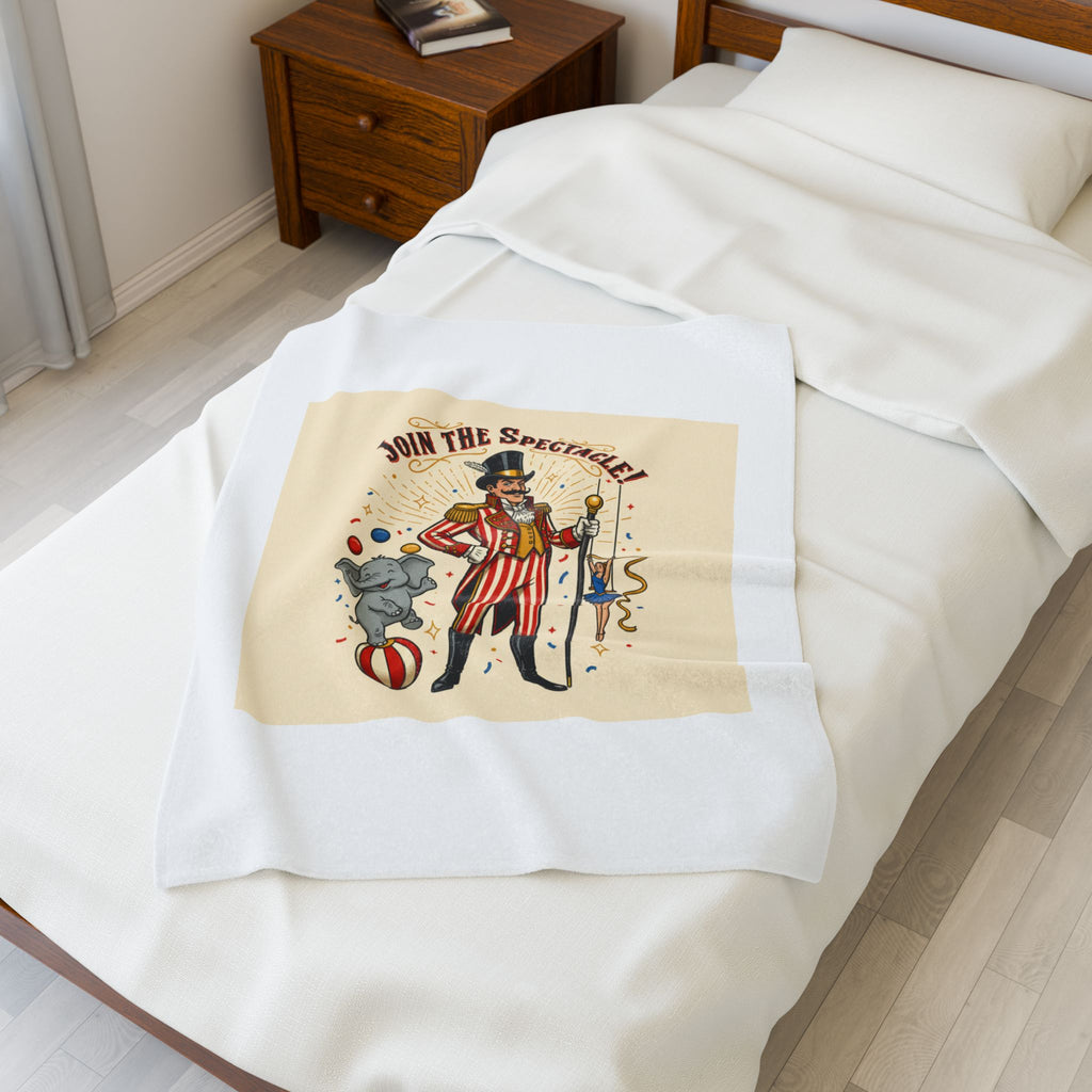 Join the Spectacle! Circus Ringmaster Velveteen Blanket | Vintage Carnival Design, Camp Circus Aesthetic