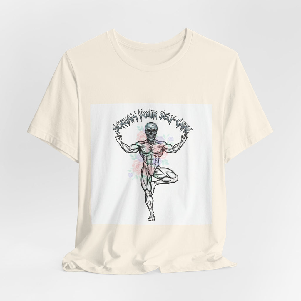 Hard Rock Motivational Skull Yoga Tee | metal font shirt, gothic wellness quote