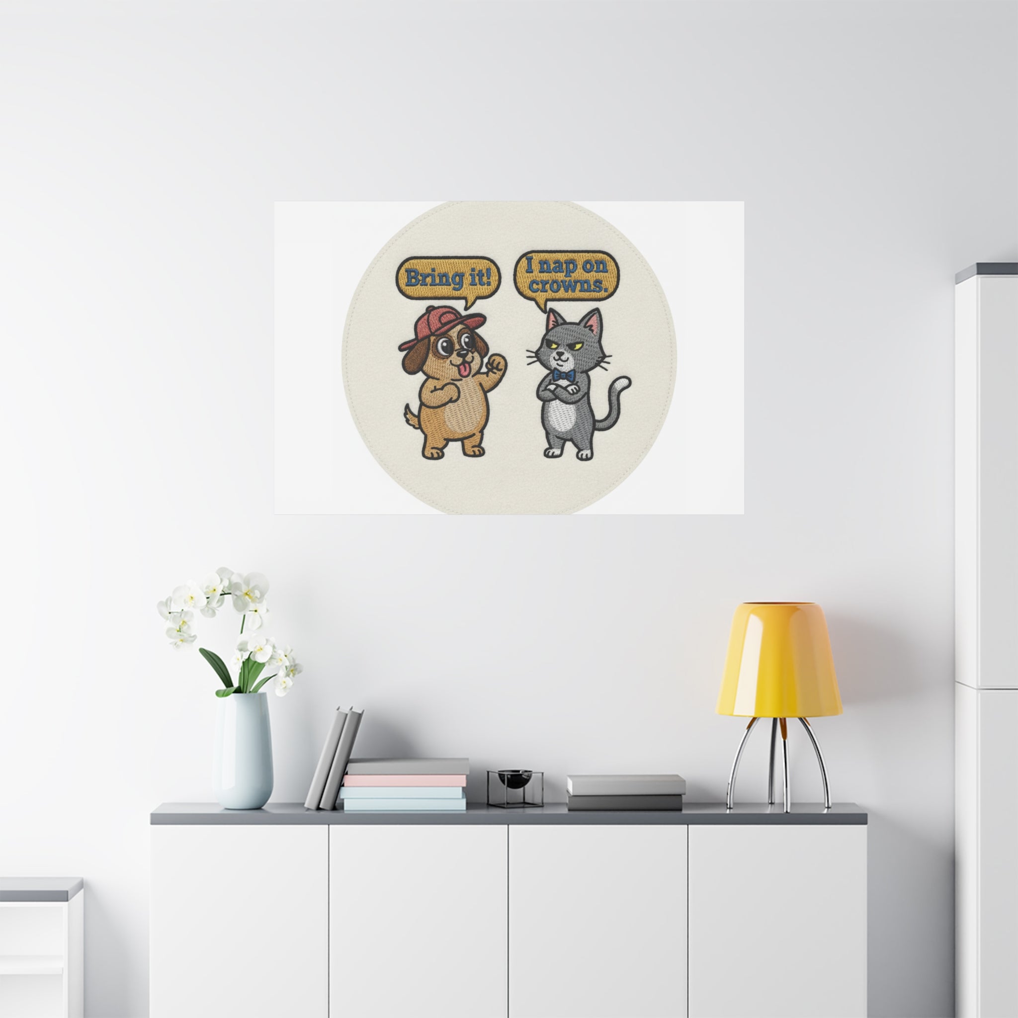 Funny Cat vs Dog Canvas | Pet Rivalry Wall Art