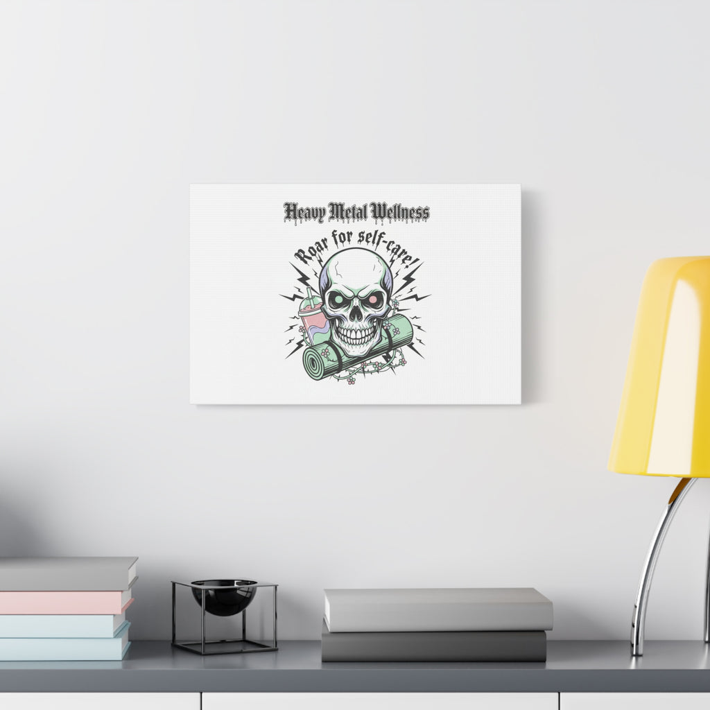Roar for Self-Care Skull Canvas | heavy metal wellness, gothic wellness quote