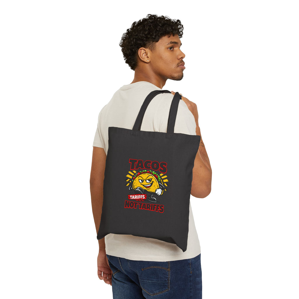 TACOS NOT TARIFFS Tote | taco pun, tariff backtrack protest typography