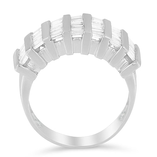 .925 Sterling Silver 1.0 Cttw Baguette Cut Diamond Vertical Channel Fluted Multi-Row Unisex Fashion Wedding Ring (H-I Color, I1-I2 Clarity) - Size 6-3/4