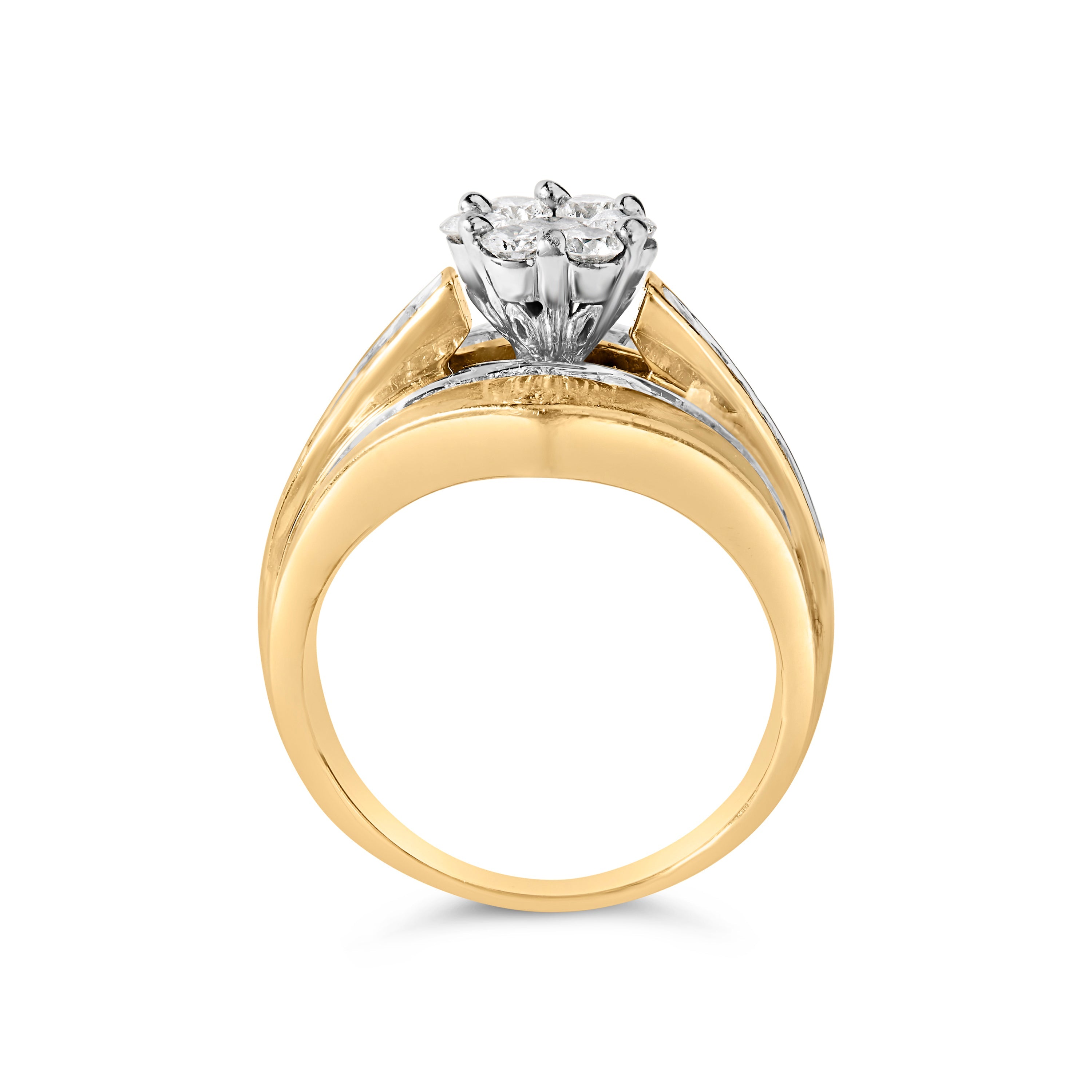 14K Yellow Gold 2-1/3 Cttw Diamond Cluster Channel Set Chevron Shaped Band Engagement Ring & Wedding Band Set (H-I Color, SI1-SI2 Clarity)- Size 5