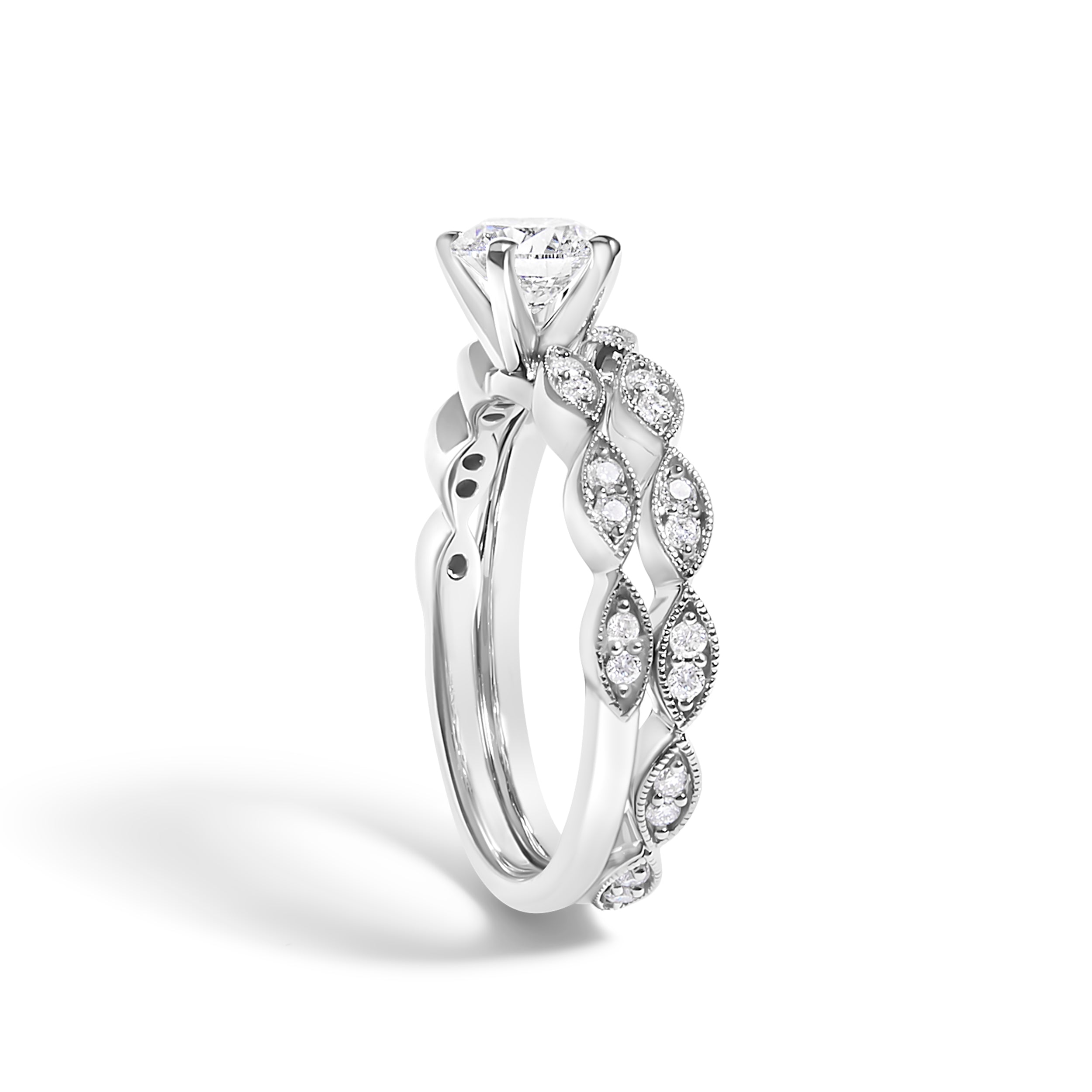 14K White Gold 1.0 Cttw Lab Grown Diamond Vintage Style Marquise Link Bridal Ring Set (F-G Color, VS1-VS2 Clarity) - Ring Size 5