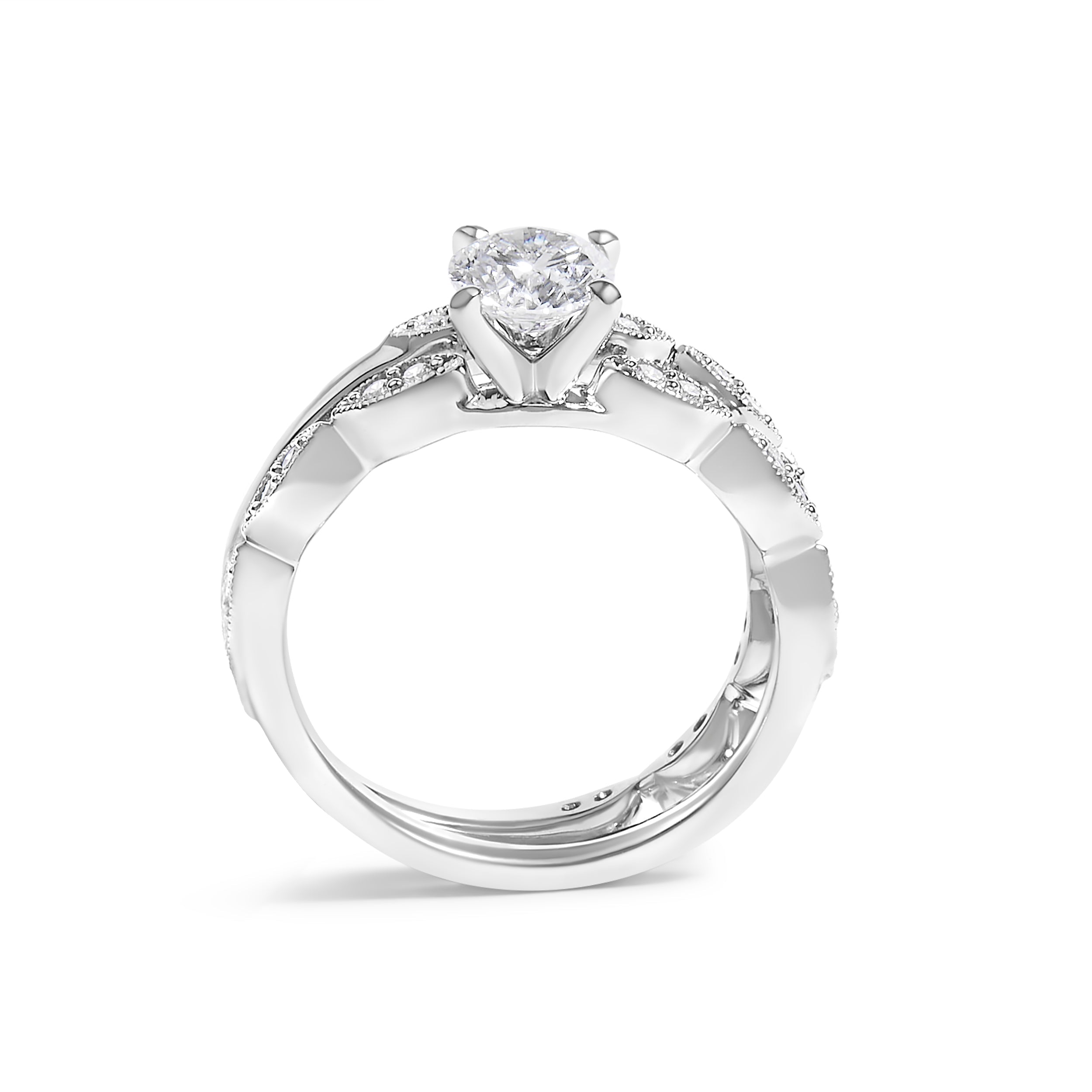 14K White Gold 1.0 Cttw Lab Grown Diamond Vintage Style Marquise Link Bridal Ring Set (F-G Color, VS1-VS2 Clarity) - Ring Size 5