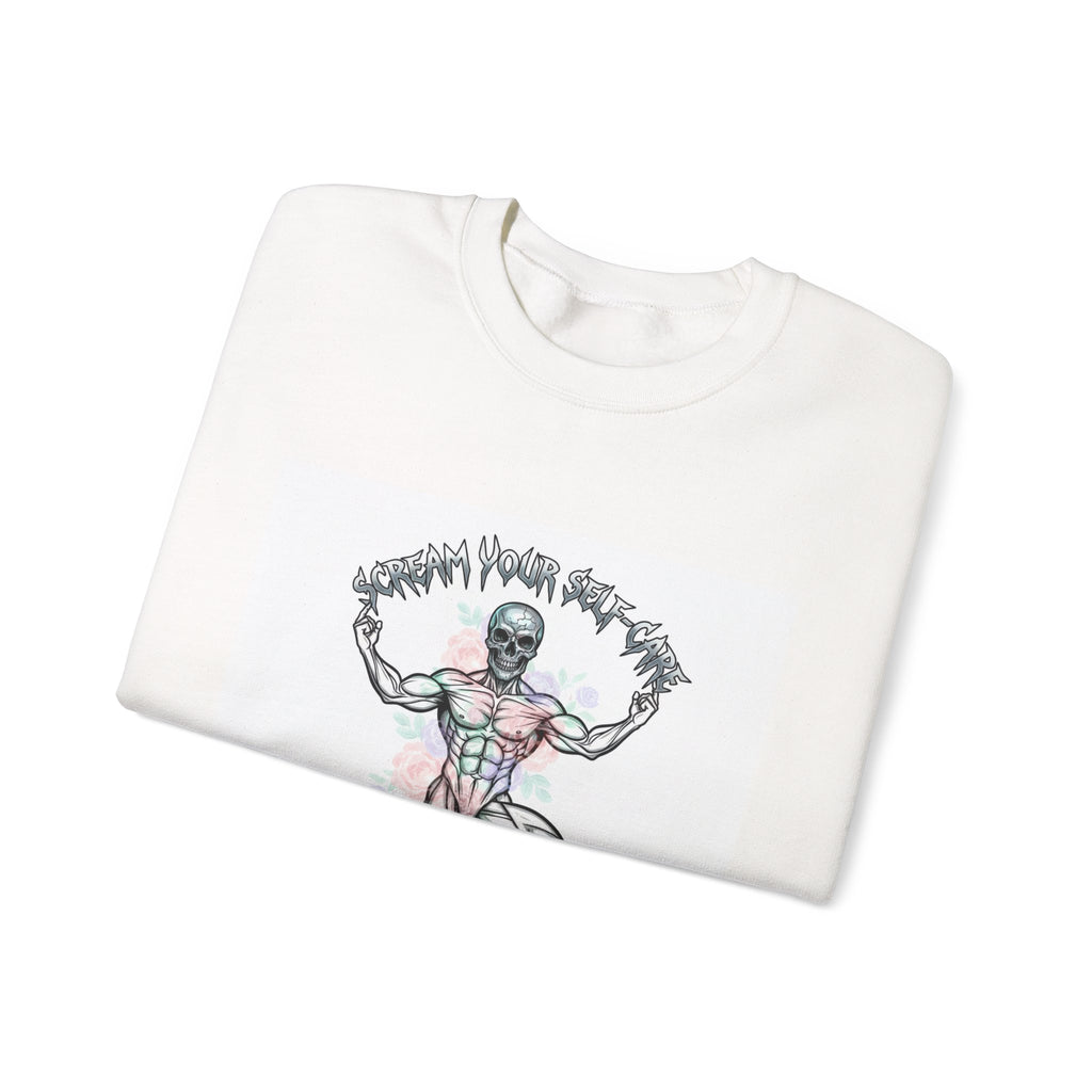 Loud Self-Care Metal Font Crewneck | gothic wellness quote, edgy self-care merch