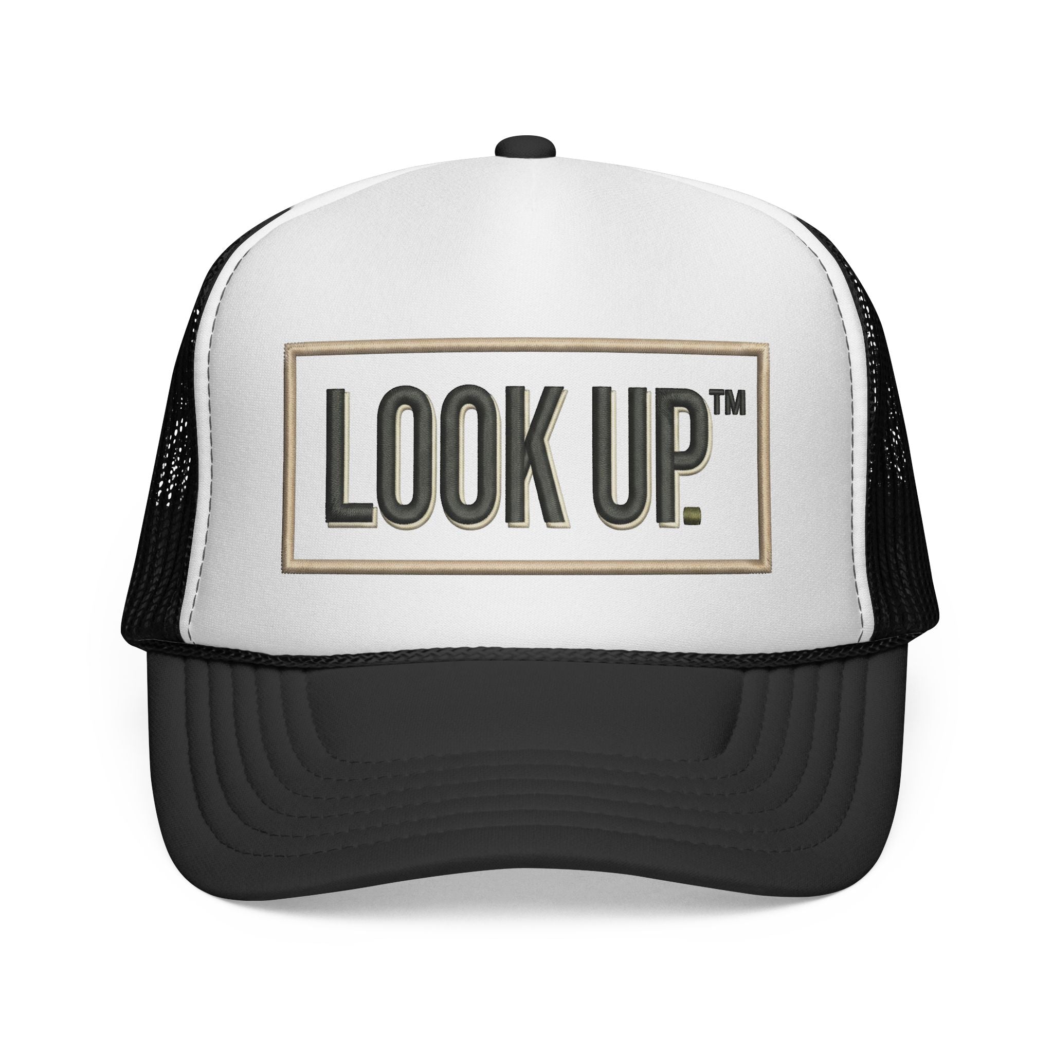 Look Up Trucker Cap — Embroidered Retro Patch Mesh Hat