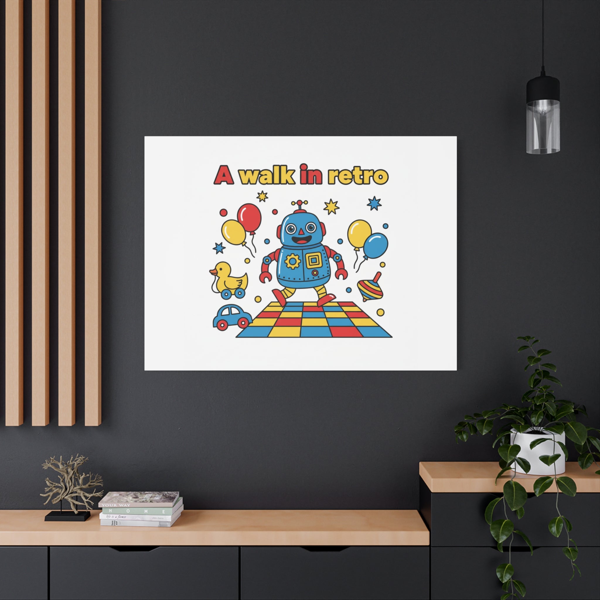 Retro Toy Robot Canvas | Throwback Kid, Primary Color Nostalgia