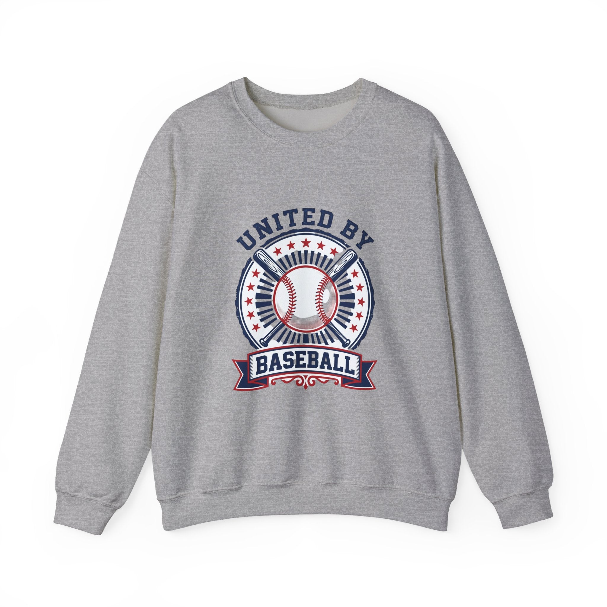 United by Baseball Crewneck Sweatshirt | Patriotic Baseball Graphic, Vintage Red White Blue