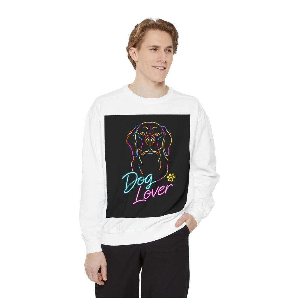 Dog Lover Sweatshirt — Neon Puppy Graphic Crewneck