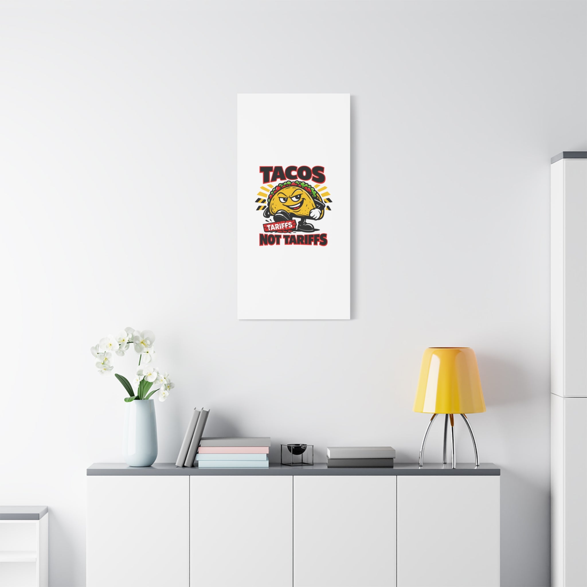 Tacos Not Tariffs Canvas | political taco pun, tariff backtrack meme