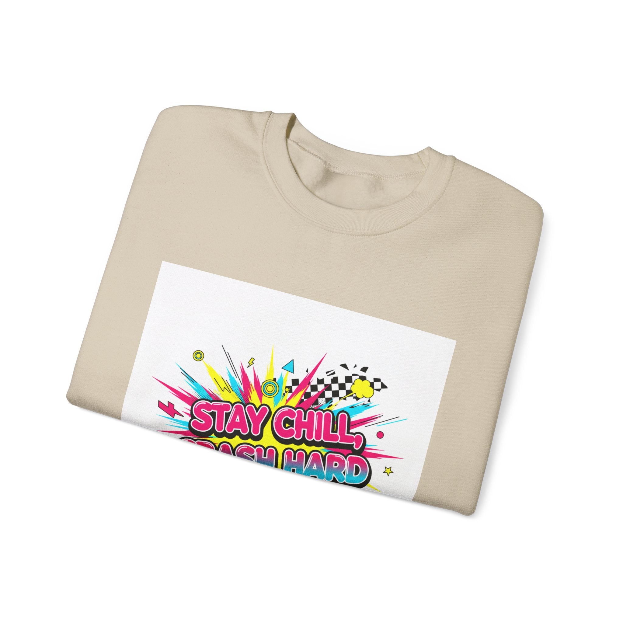 Stay Chill Crash Out Crewneck Sweatshirt | neon graffiti meltdown design