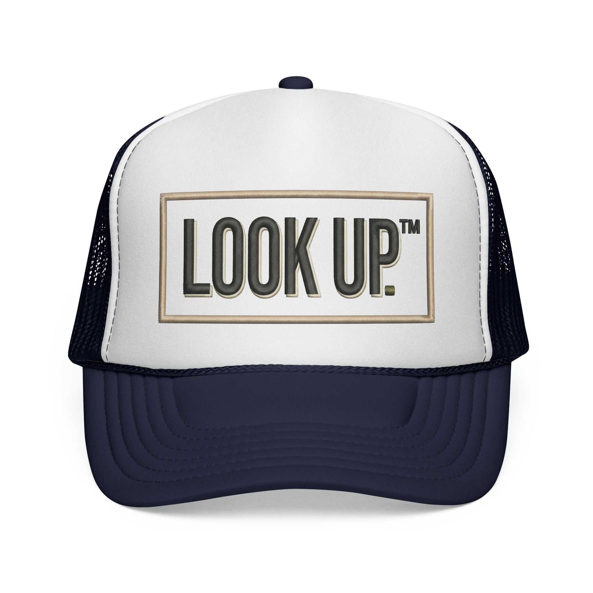 Look Up Trucker Cap — Embroidered Retro Patch Mesh Hat