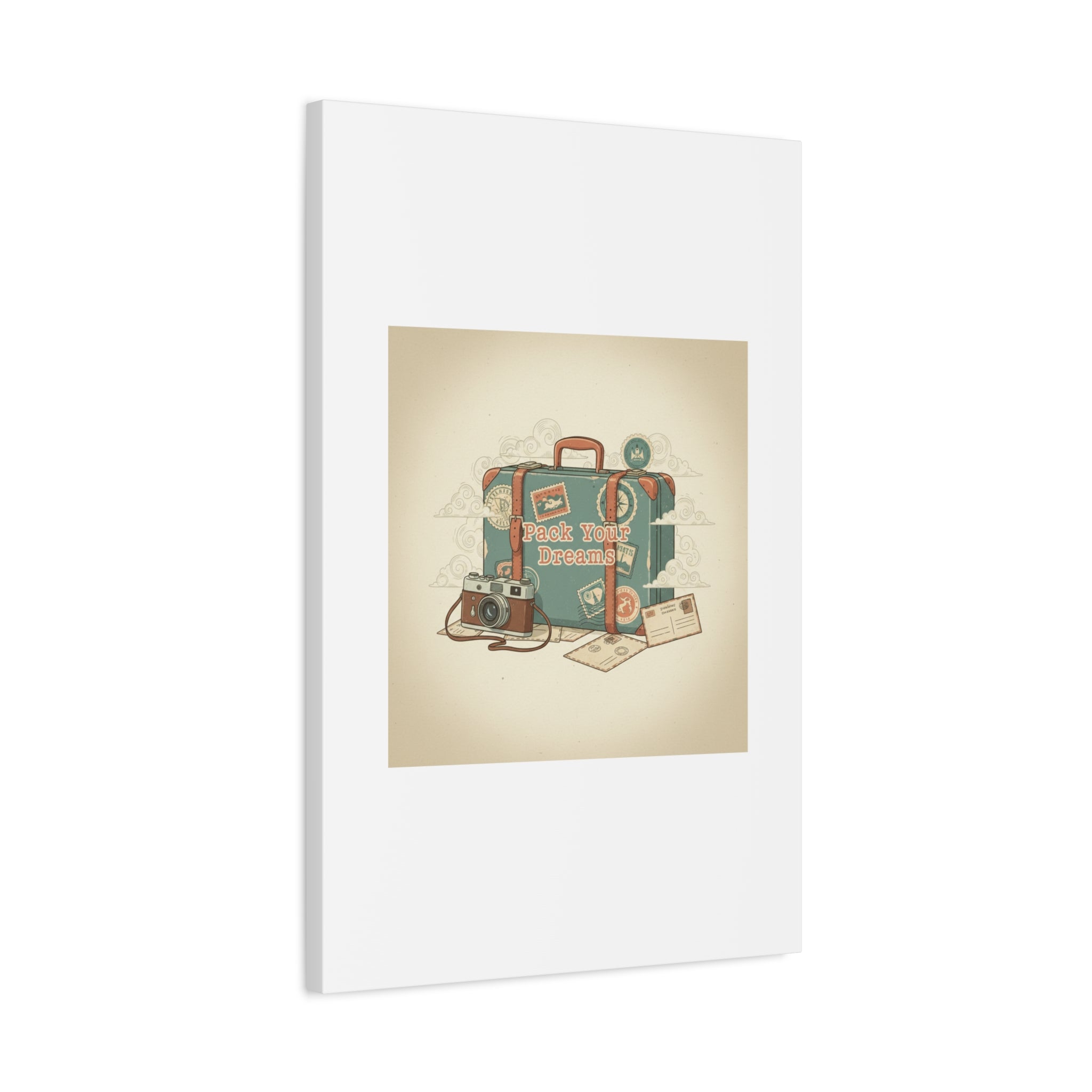 Pack Your Dreams Canvas | Retro Travel Postcard, Wanderlust Passport Stamp Art