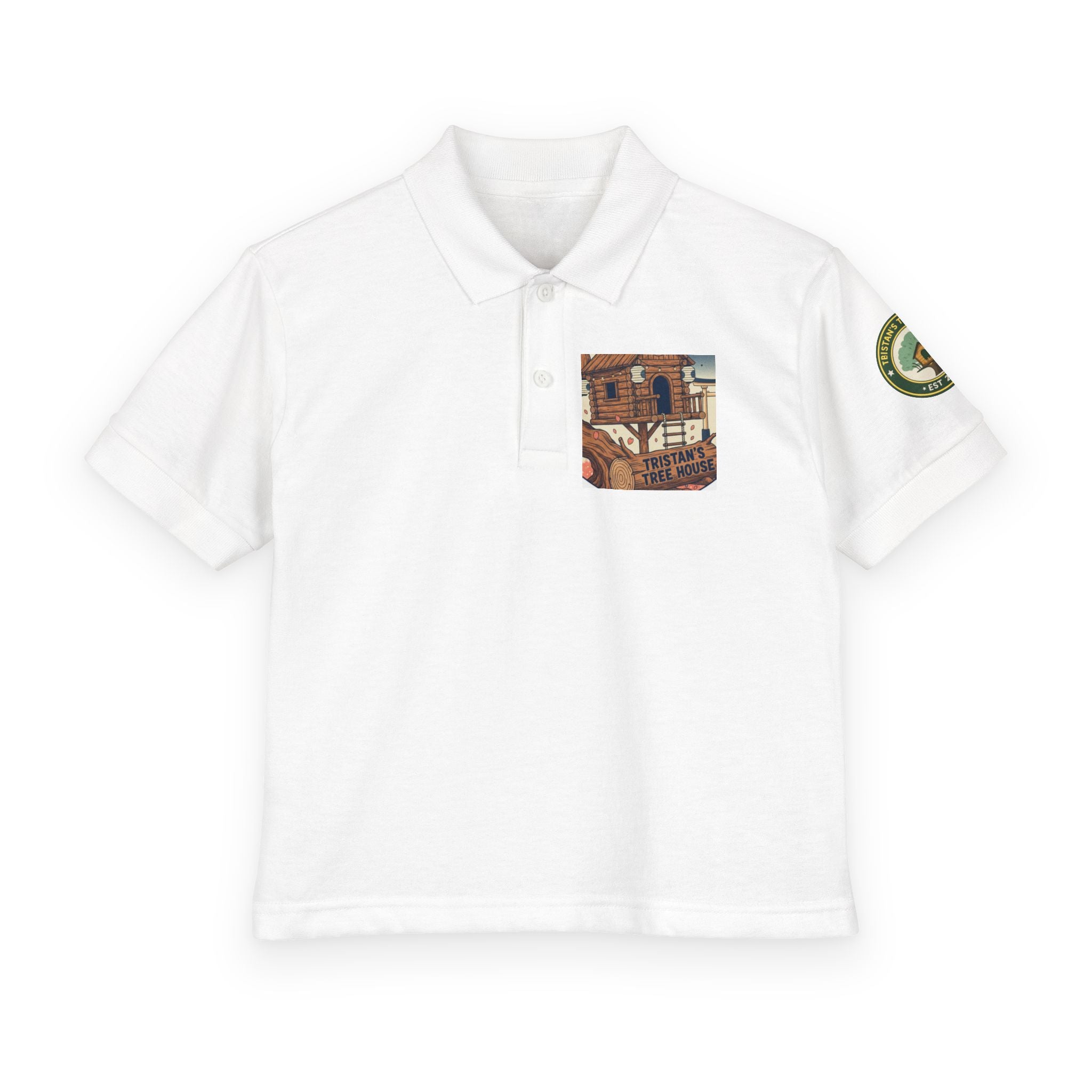 Youth Polo Shirt with Vintage Ski Lodge Pocket & Patch — Kids Outdoor/Resort Style