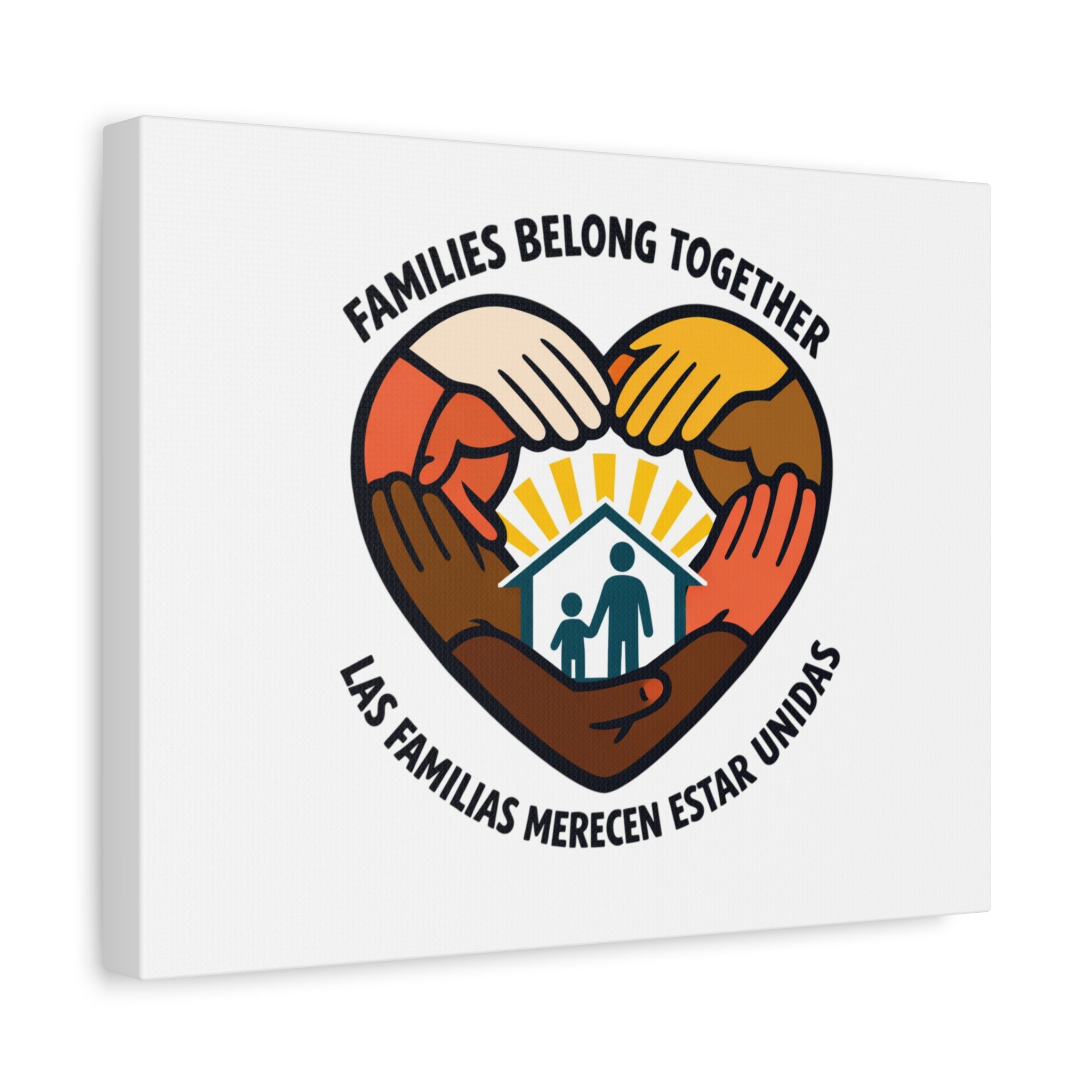 Families Belong Together Canvas, family unity solidarity, bilingual inclusive decor
