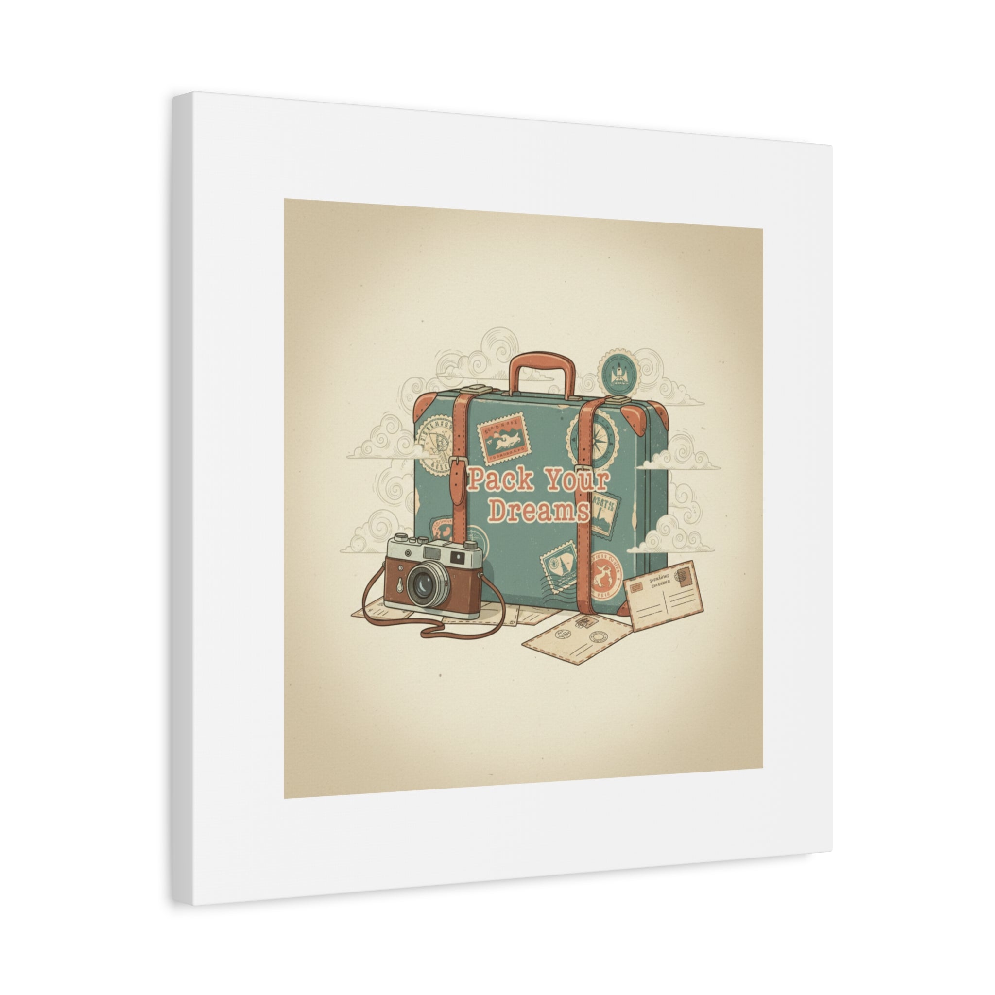 Pack Your Dreams Canvas | Retro Travel Postcard, Wanderlust Passport Stamp Art