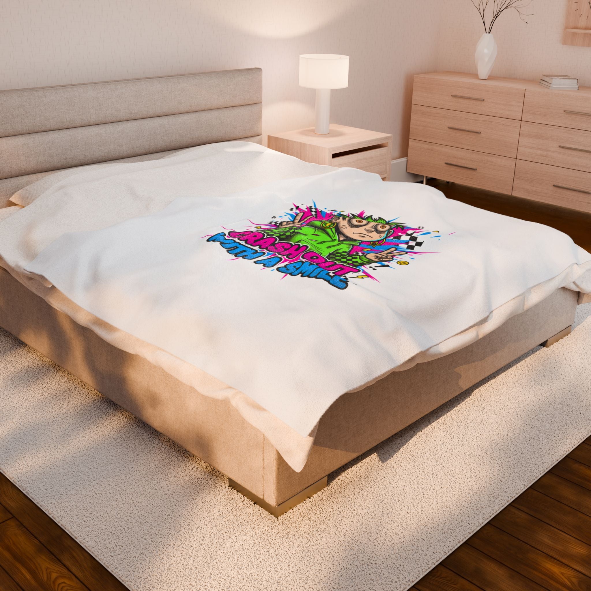 Crash Out With a Smile Velveteen Blanket | Crash Out, Neon Graffiti