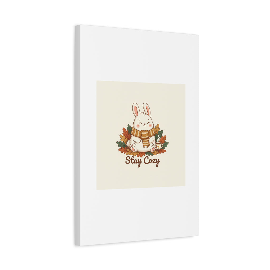 Cozy Bunny Illustration Canvas | Cute Critter Winter Forest Art
