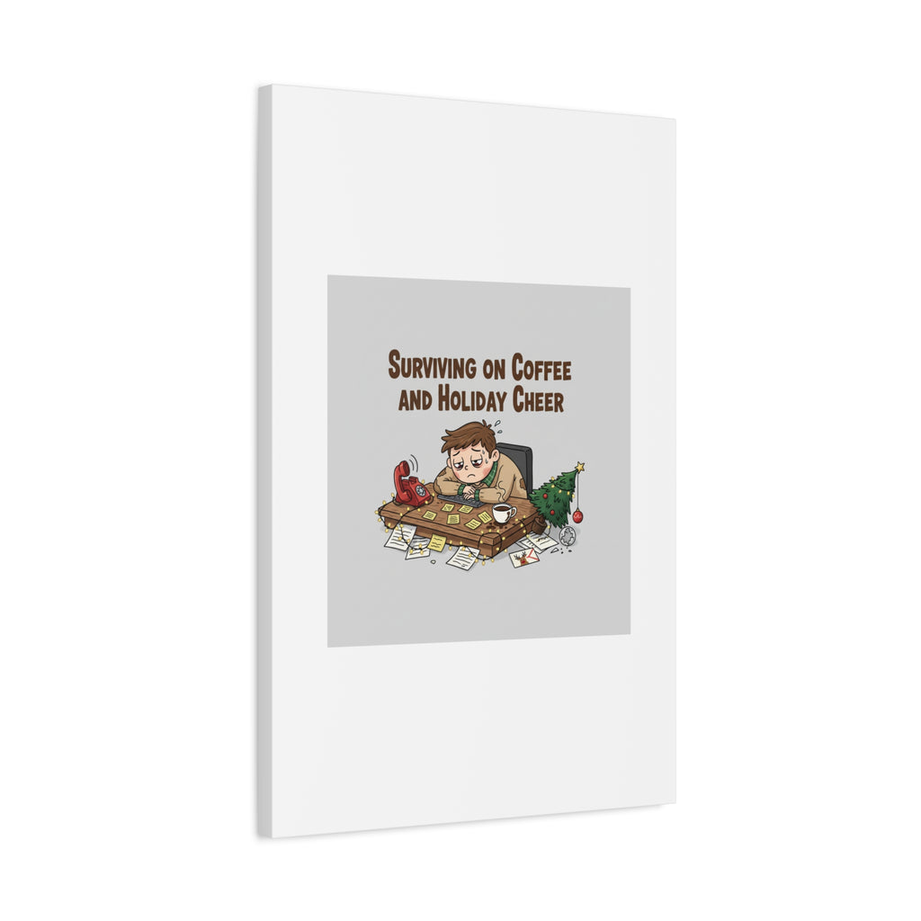 Surviving on Coffee and Holiday Cheer Canvas | Holiday Burnout, Festive But Tired