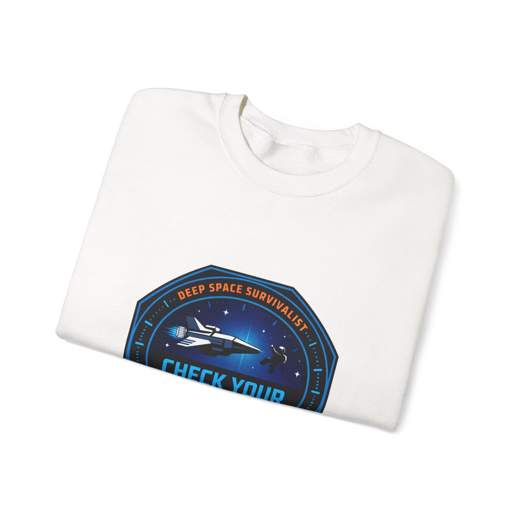 Check Your Seals Mission Patch Crewneck, hard sci‑fi space survival, mission patch sweatshirt