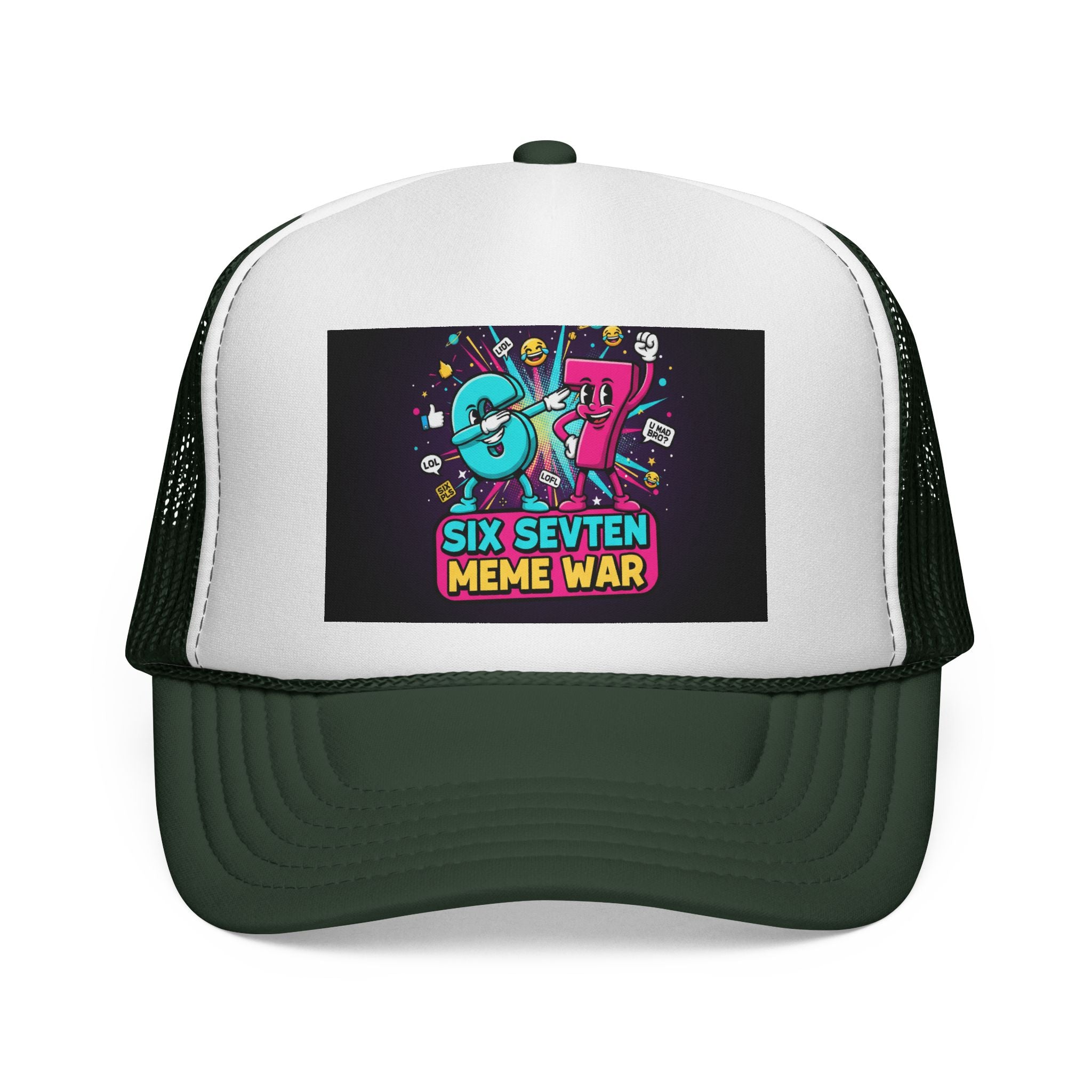 Trucker Cap - 'Six Seven Meme War' Colorful Retro Gaming Snapback