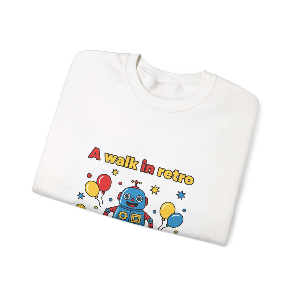 Retro Toy Robot Crewneck Sweatshirt | Throwback Kid, Primary Color Retro