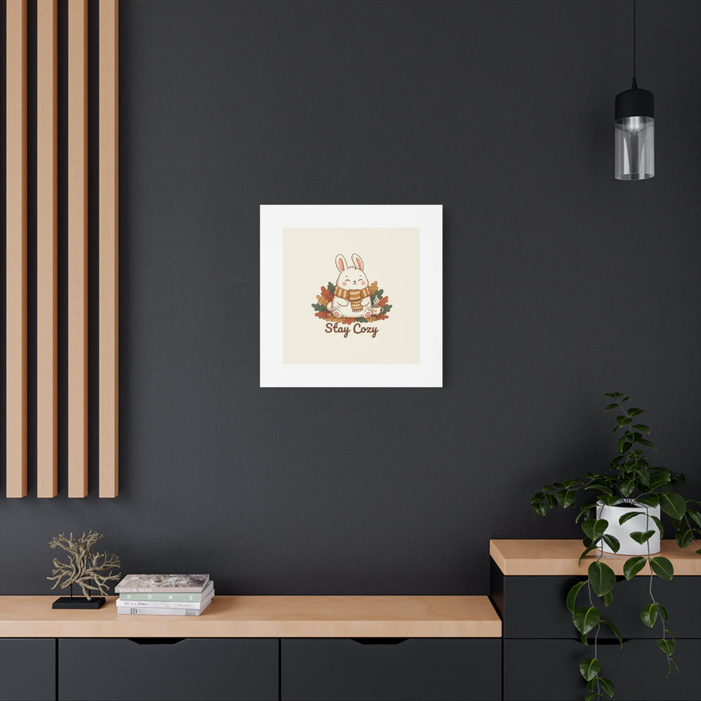 Cozy Bunny Illustration Canvas | Cute Critter Winter Forest Art