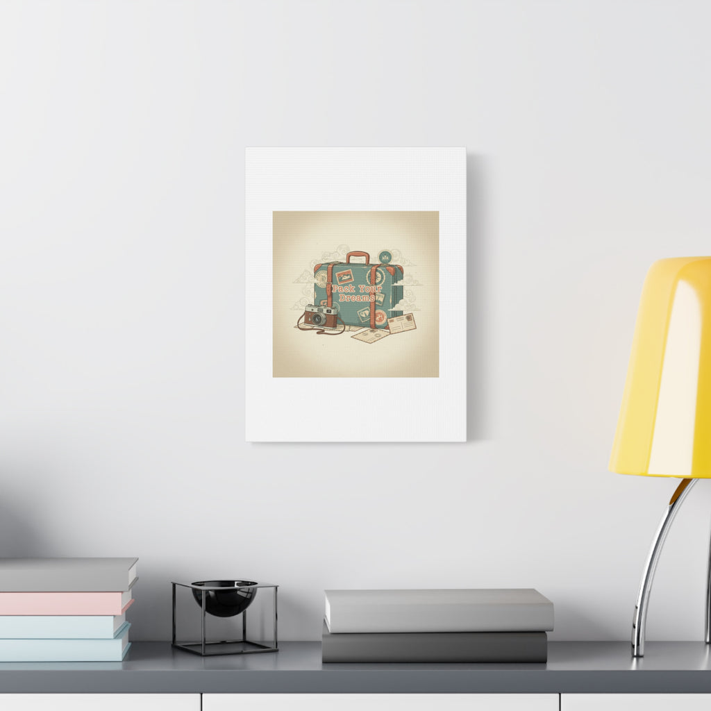 Pack Your Dreams Canvas | Retro Travel Postcard, Wanderlust Passport Stamp Art