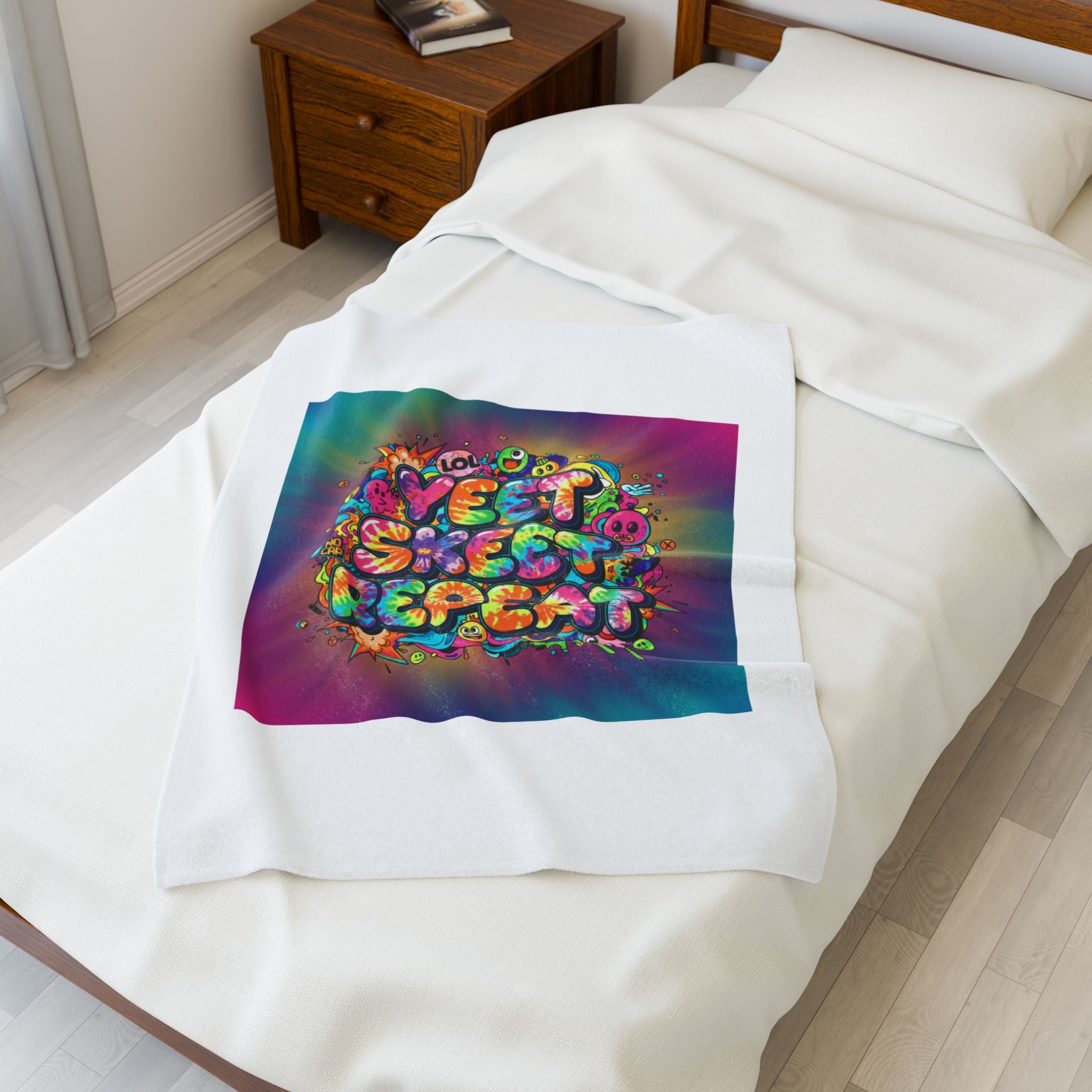 Yeet Skeet Repeat Velveteen Blanket | Slogan & Glitch Graphic