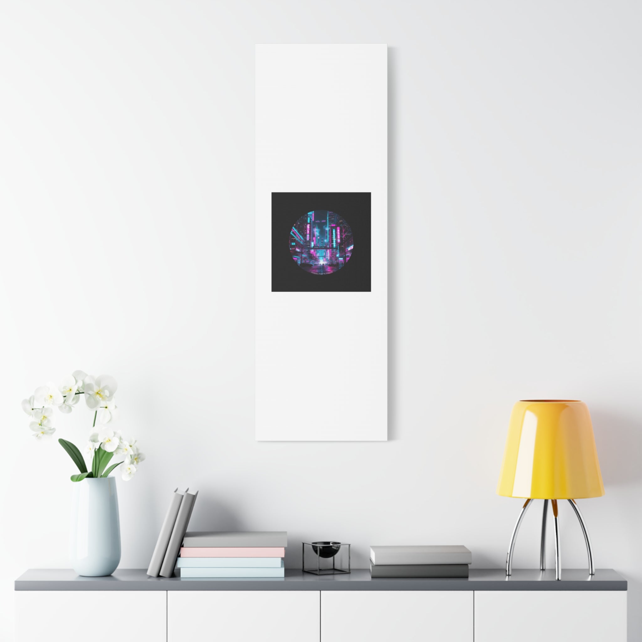 Neon Cyberpunk Cityscape Canvas | synthwave skyline, future city art