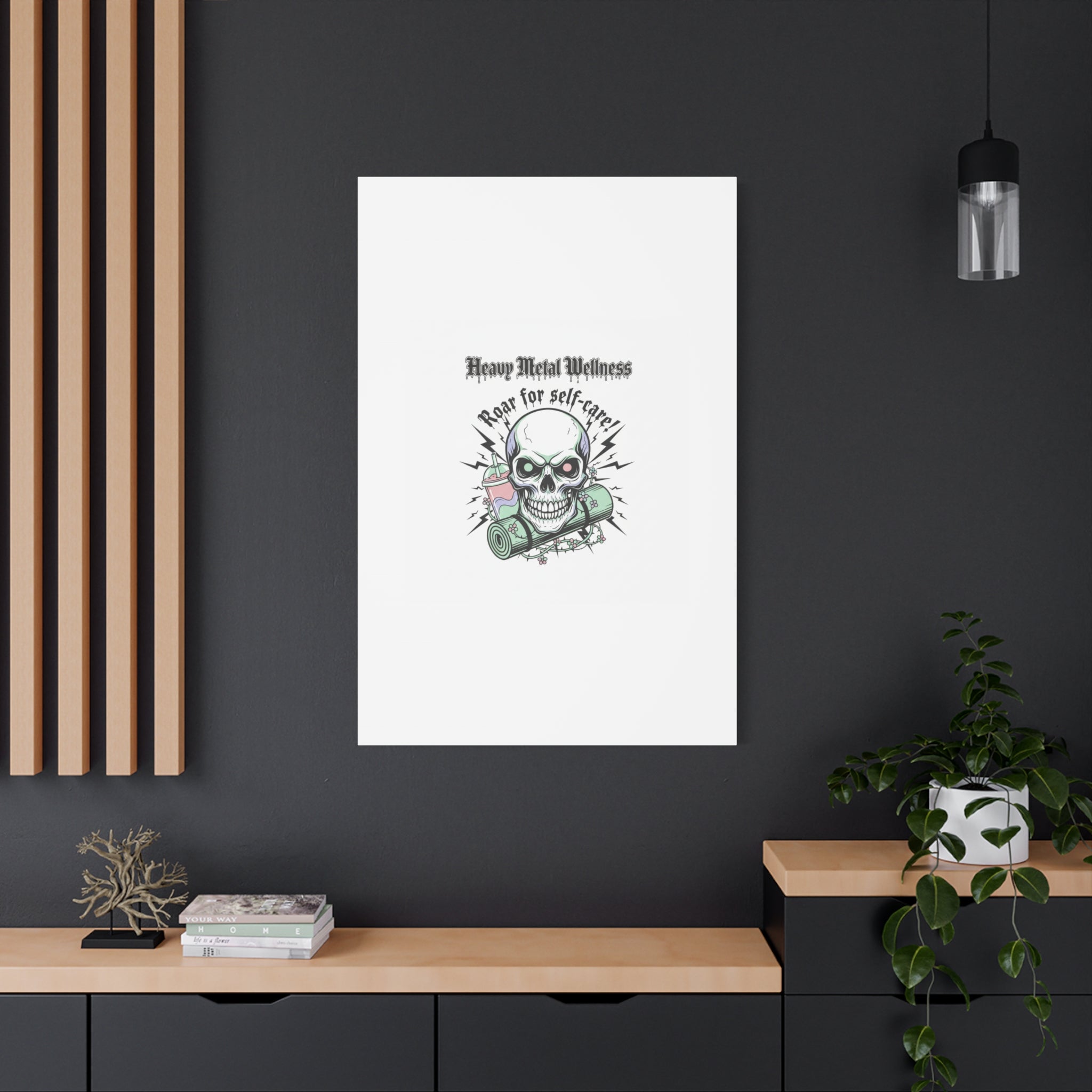 Roar for Self-Care Skull Canvas | heavy metal wellness, gothic wellness quote