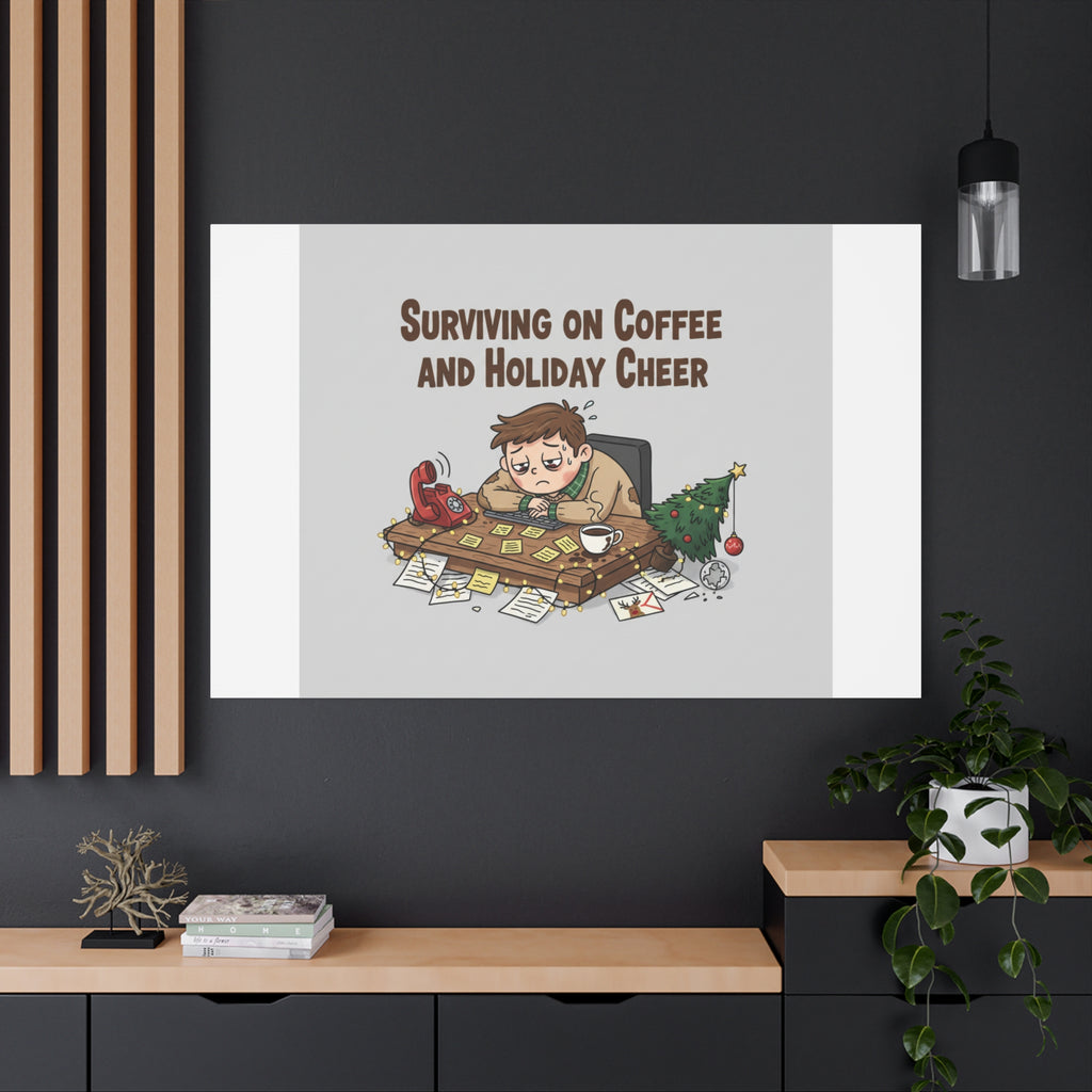Surviving on Coffee and Holiday Cheer Canvas | Holiday Burnout, Festive But Tired
