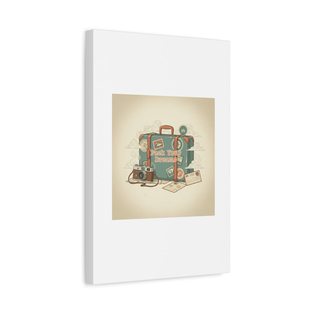 Pack Your Dreams Canvas | Retro Travel Postcard, Wanderlust Passport Stamp Art