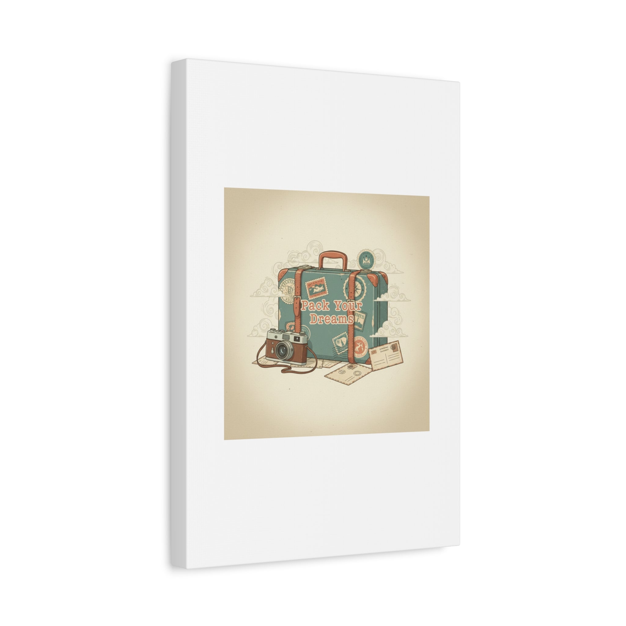 Pack Your Dreams Canvas | Retro Travel Postcard, Wanderlust Passport Stamp Art