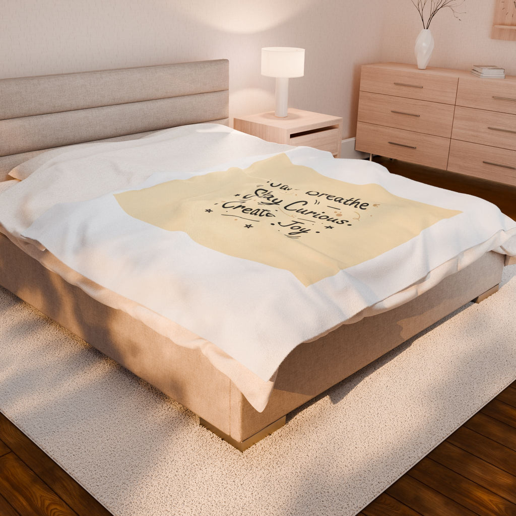 Just Breathe Stay Curious Create Joy Blanket | messy handwriting, doodle text