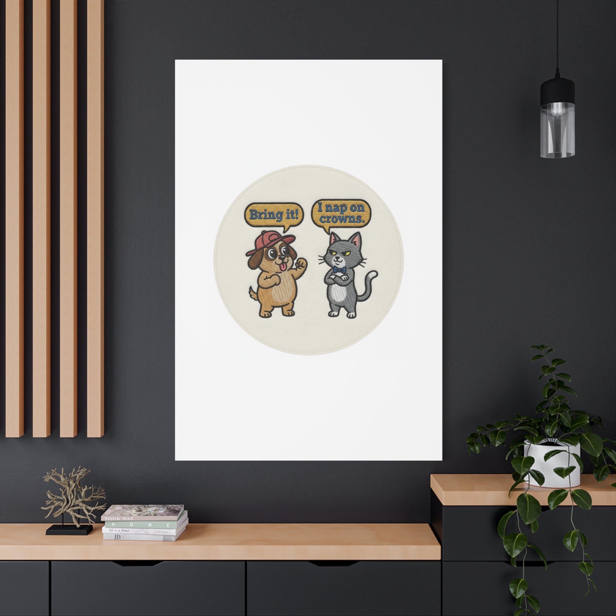 Funny Cat vs Dog Canvas | Pet Rivalry Wall Art